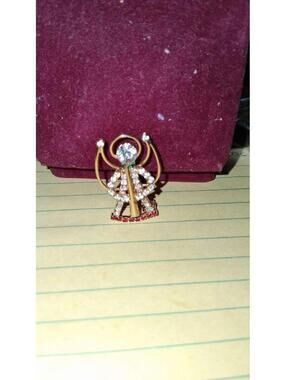 Vintage Rhinestone Angel with Horn Brooch